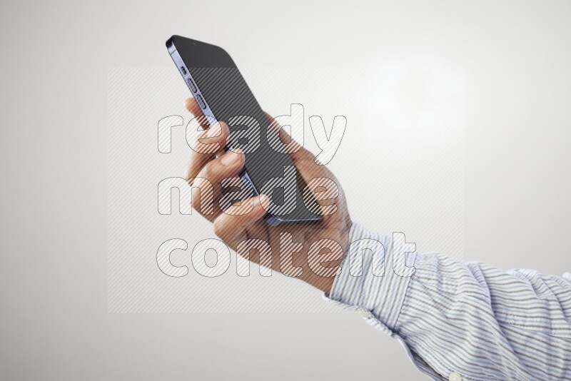 Male hand holding Smart phone on White background