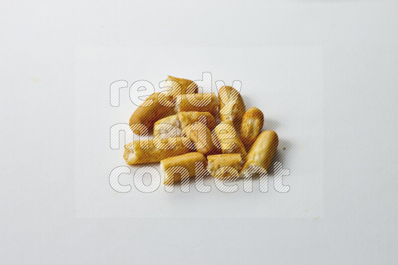 Assorted snacks on white background