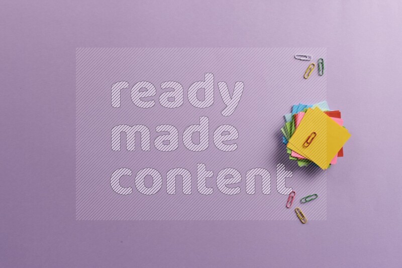 Multicolored sticky notes with school supplies on purple background