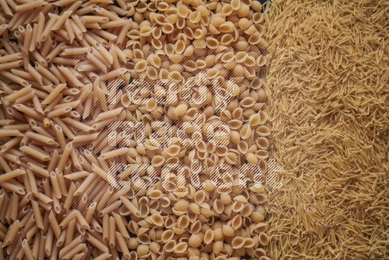 3 types of pasta filling the frame