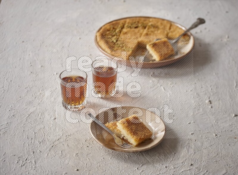 Konafa with tea in a light setup