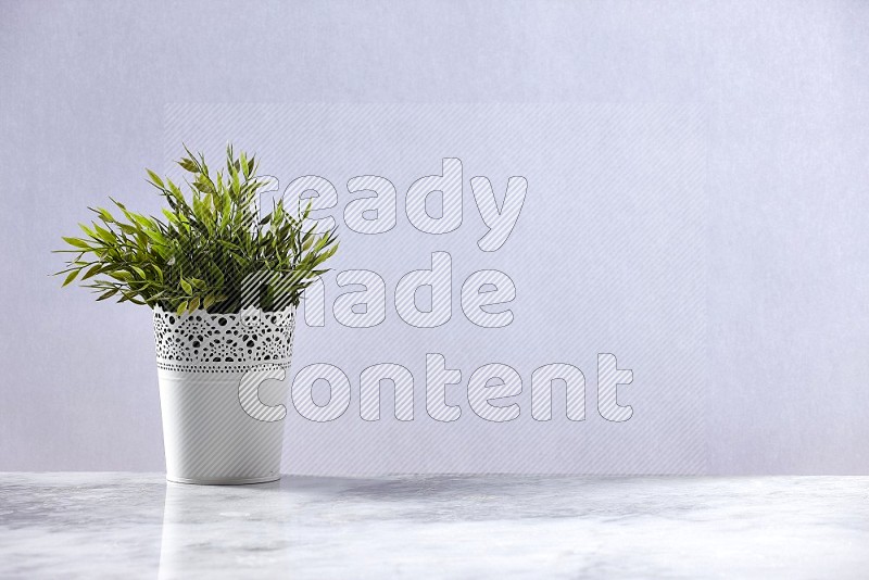 Artificial Plant in White Decorative Pot on Light Grey Marble Flooring 15 degree angle