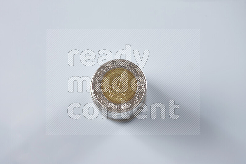كومة من عملات النقود المصرية بقيمة جنيه واحد على خلفية رمادية
