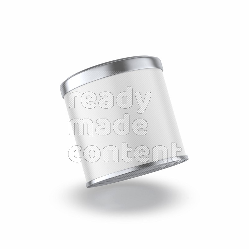 Glossy metallic tin can mockup with label and metal cap isolated on white background 3d rendering