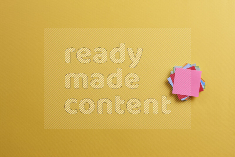 Multicolored sticky notes with school supplies on yellow background