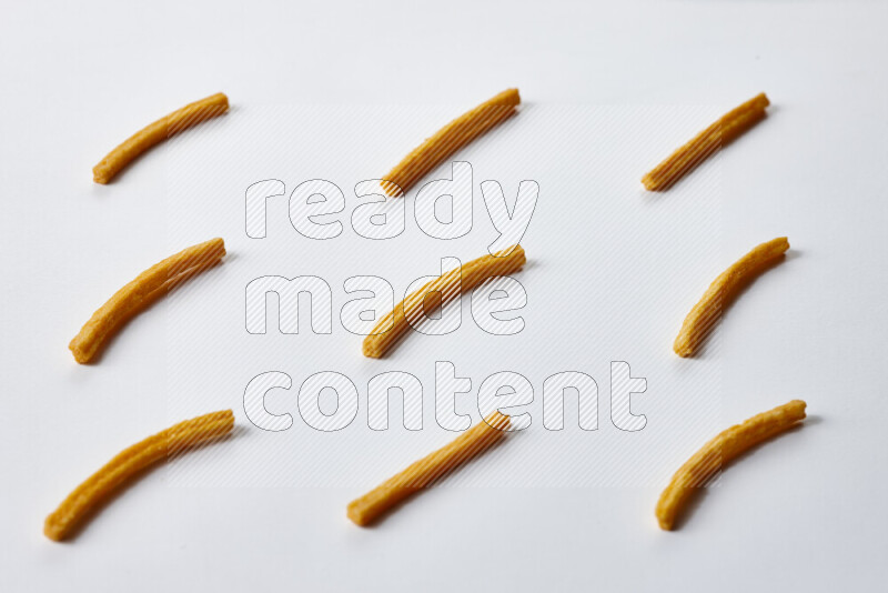 Assorted snacks on white background
