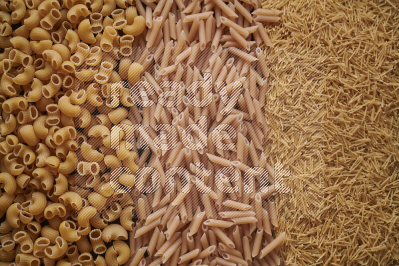 3 types of pasta filling the frame