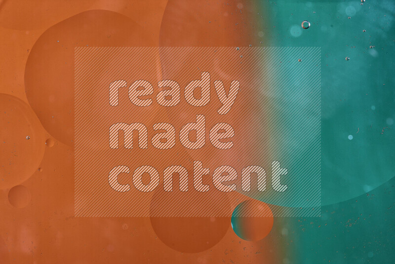 Close-ups of abstract oil bubbles on water surface in shades of green and orange