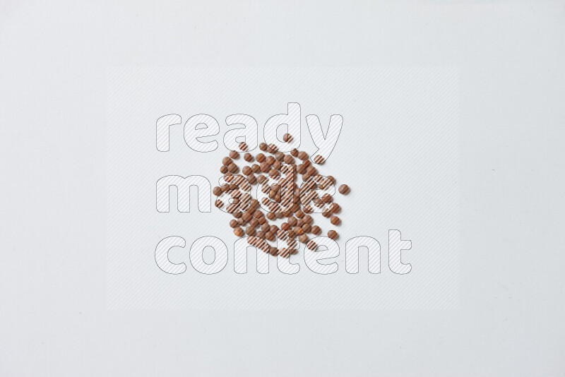 Brown lentils on white background