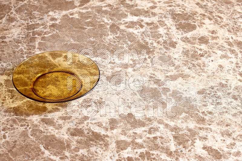 Circular Glass plate on Beige Marble Flooring, 45 degrees