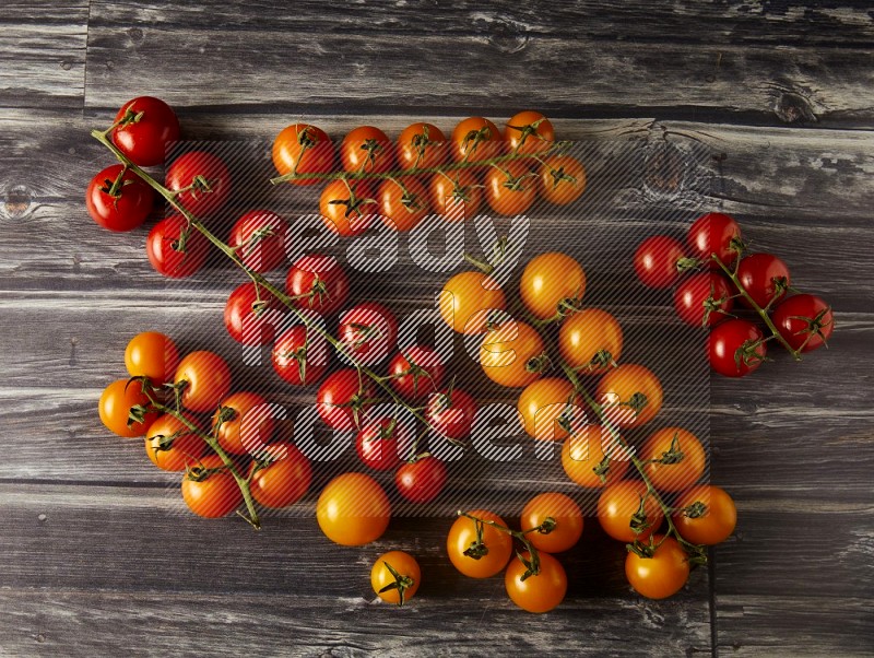 Mixed colors of cherry tomato veins topview on textured vinyl backgrounds