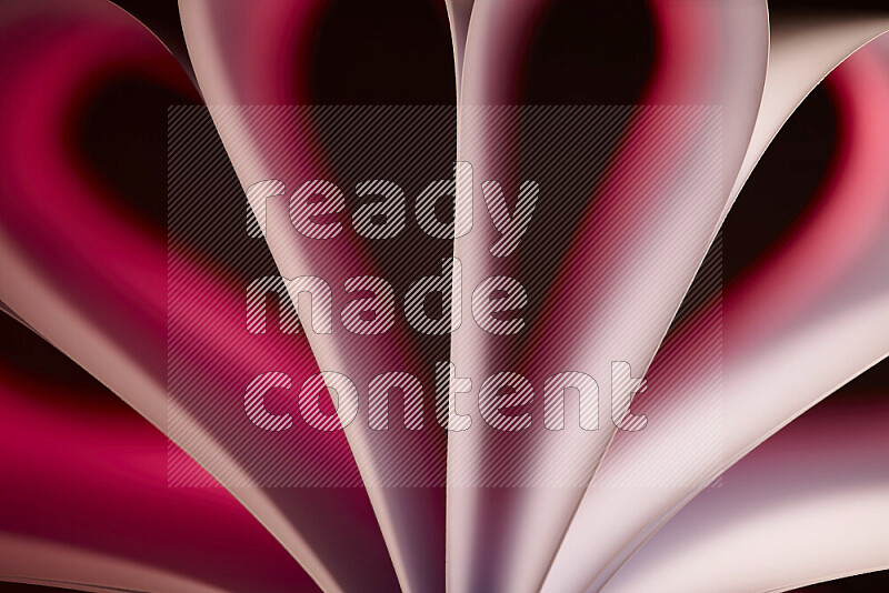 An abstract art piece displaying smooth curves in pink and red gradients created by colored light