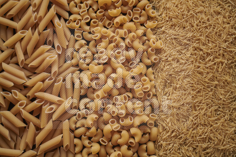 3 types of pasta filling the frame