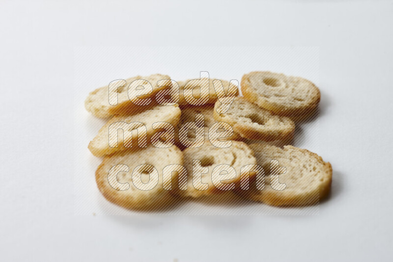 Assorted snacks on white background