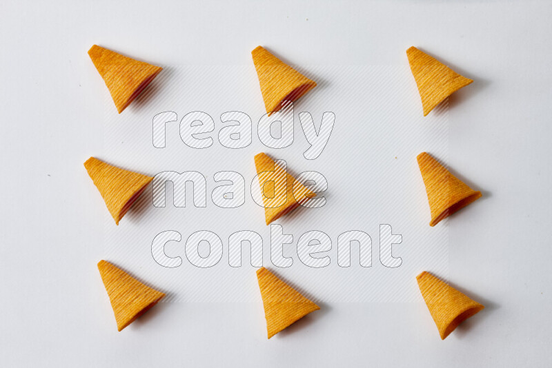 Assorted snacks on white background