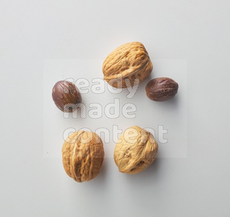 Top-view shot of walnut on white background