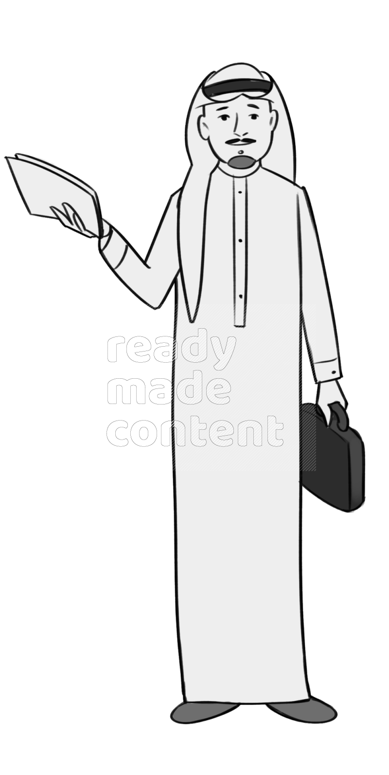 Saudi man holding a file holding a briefcase standing different angles eye level