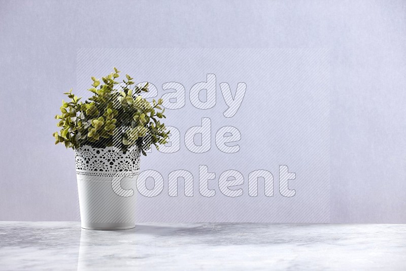 Artificial Plant in White Decorative Pot on Light Grey Marble Flooring 15 degree angle