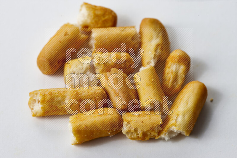 Assorted snacks on white background
