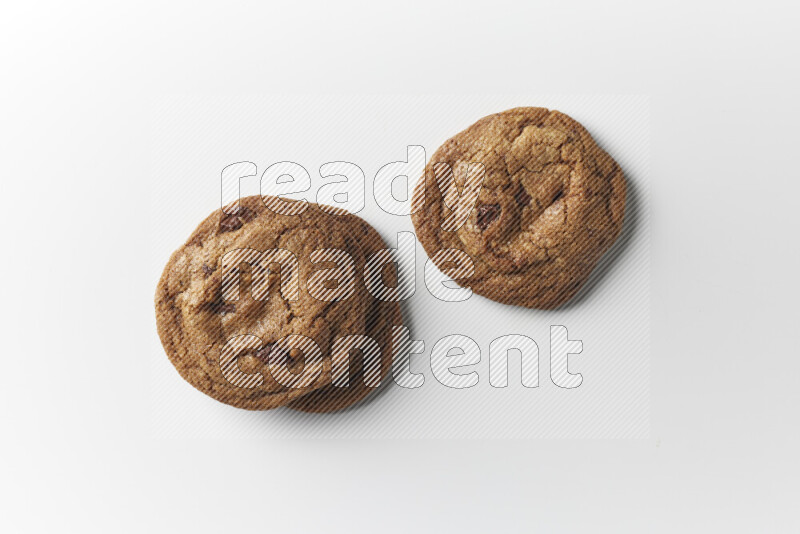 Chocolate chips cookies on a white background