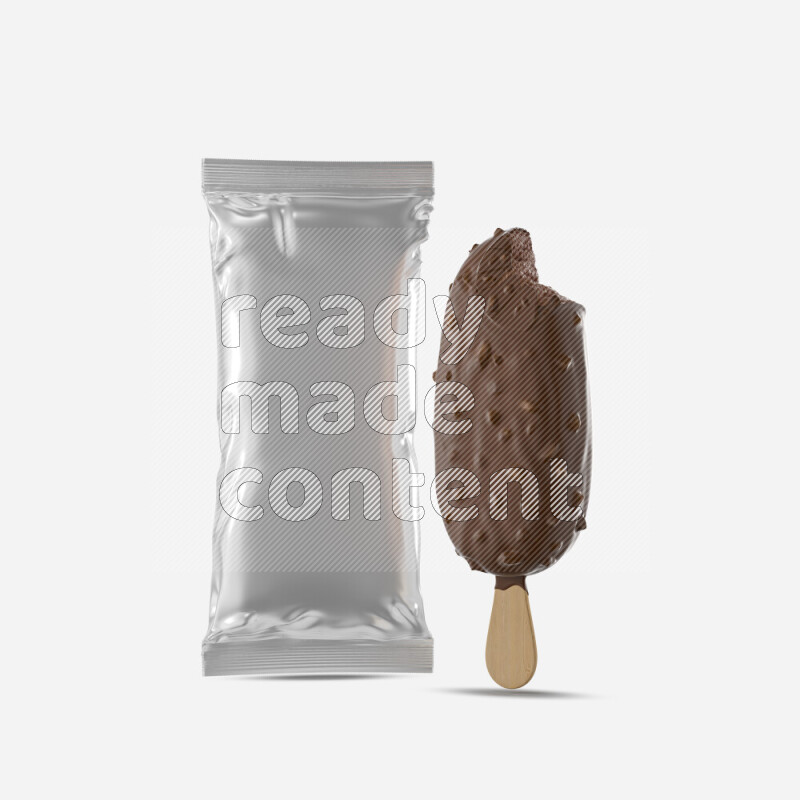 Chocolate ice cream stick mockup isolated on white background 3d rendering