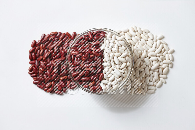 White beans with red kidney beans on white background