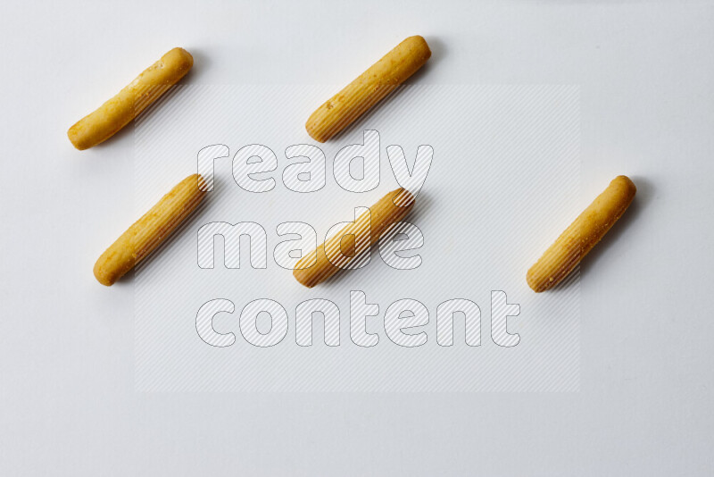 Assorted snacks on white background