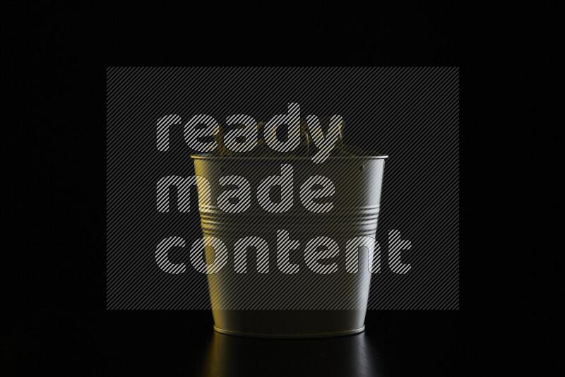 A plant pot with colored rim light against black background