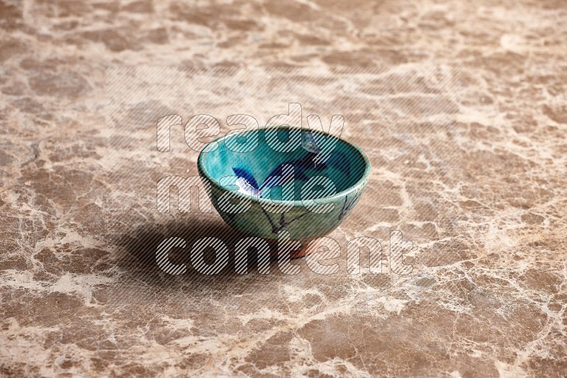 Decorative Pottery Bowl on Beige Marble Flooring, 45 degrees