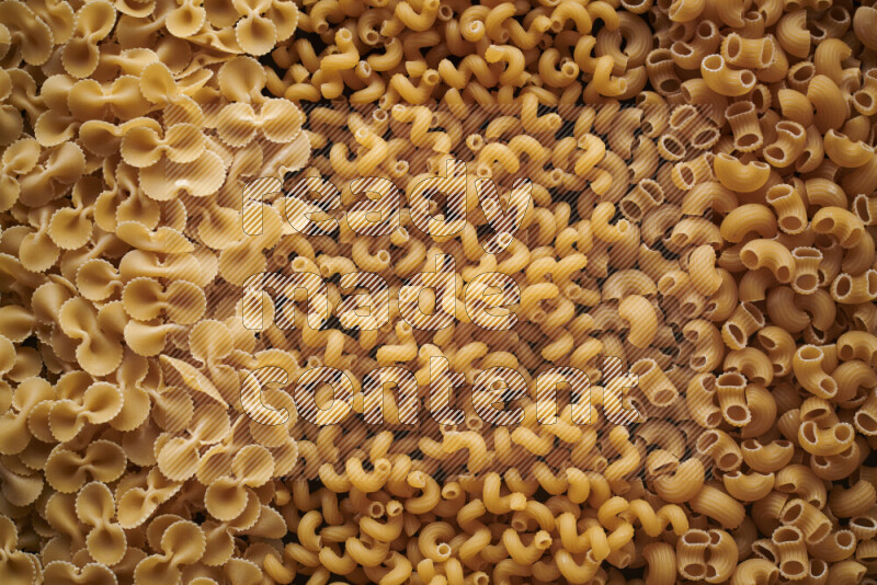 3 types of pasta filling the frame