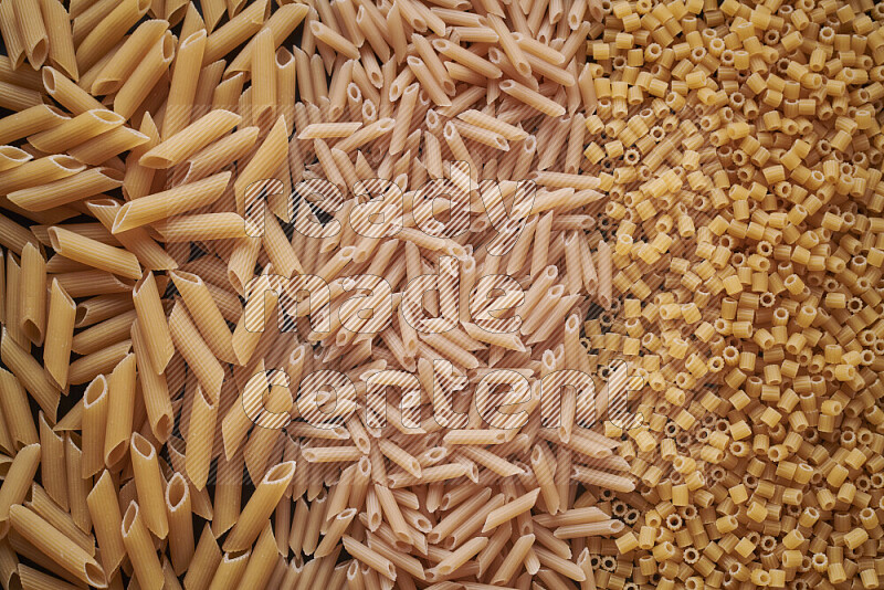 3 types of pasta filling the frame