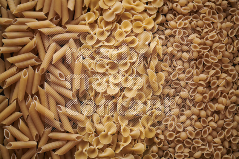 3 types of pasta filling the frame