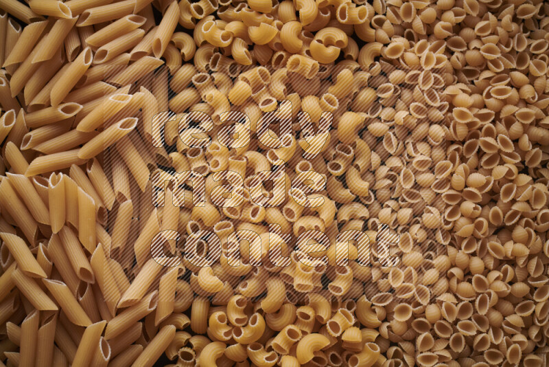 3 types of pasta filling the frame