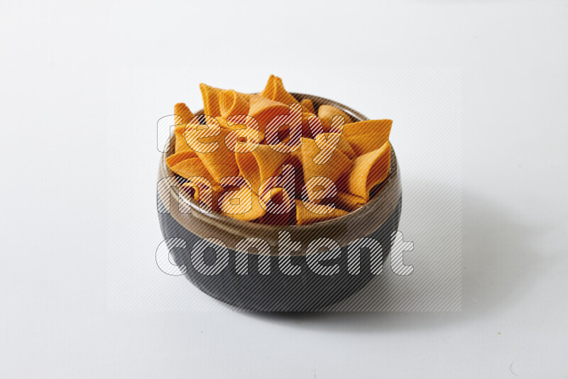 Assorted snacks on white background