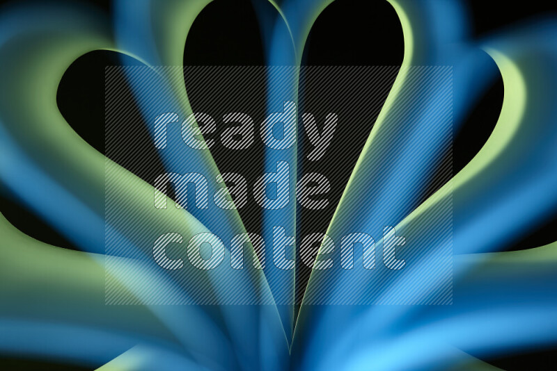 An abstract art piece displaying smooth curves in blue and green gradients created by colored light