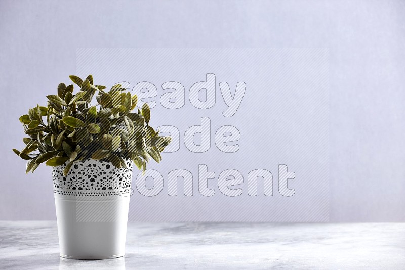 Artificial Plant in White Decorative Pot on Light Grey Marble Flooring 15 degree angle