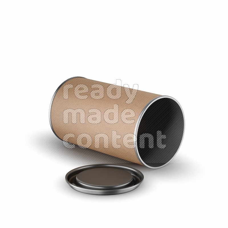 Kraft paper tube mockup with metal lid isolated on white background 3d rendering