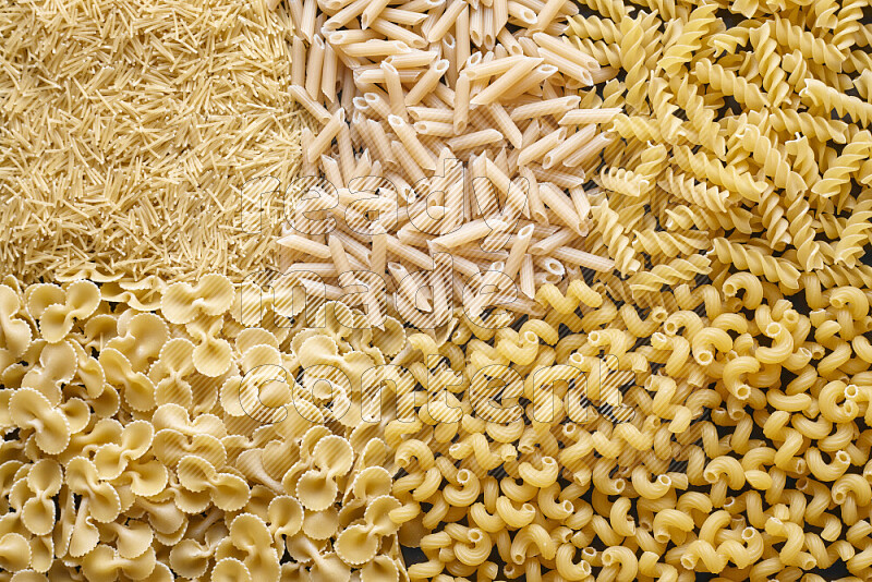 5 types of pasta filling the frame