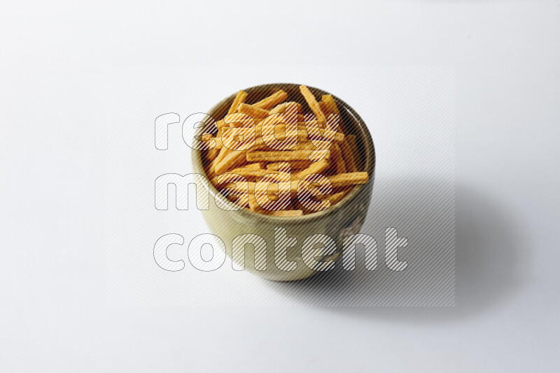 Assorted snacks on white background