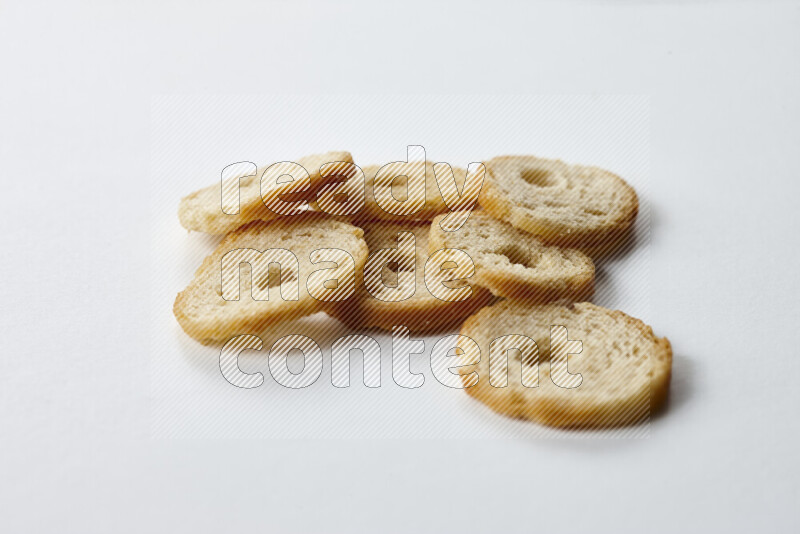 Assorted snacks on white background