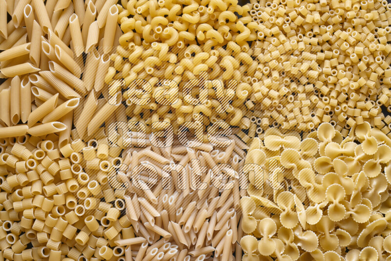 6 types of pasta filling the frame