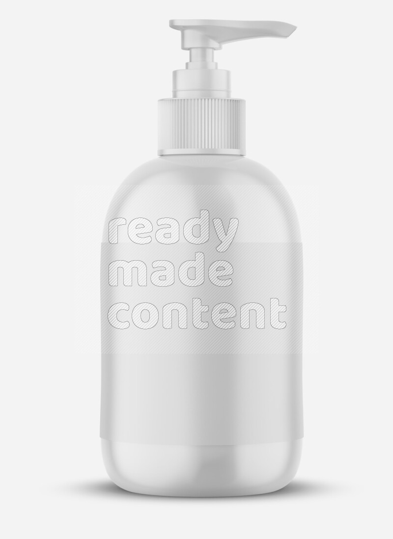 Plastic glossy cosmetic bottle with pump and label mockup isolated on white background 3d rendering
