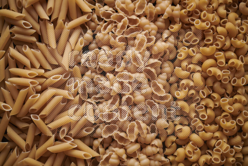 3 types of pasta filling the frame