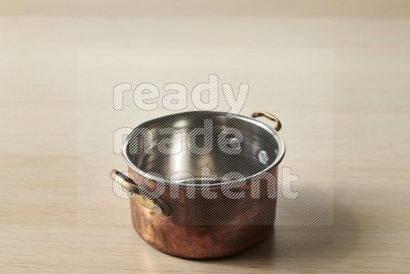 Small Copper Pot on Oak Wooden Flooring, 15 degrees