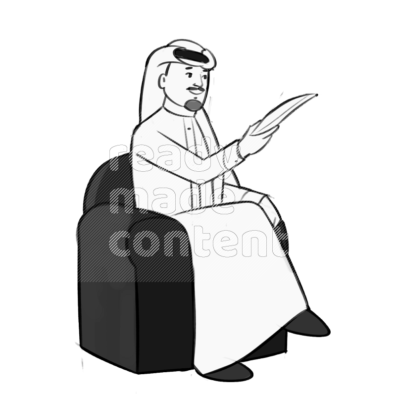 Saudi man  handing a paper setting on an armchair different angles eye leve