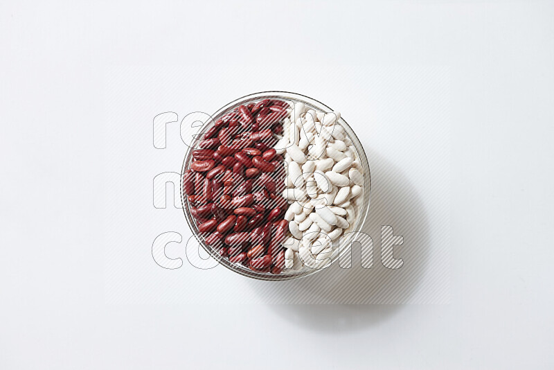 White beans with red kidney beans on white background
