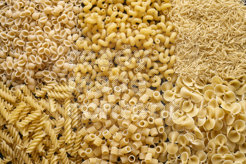 6 types of pasta filling the frame