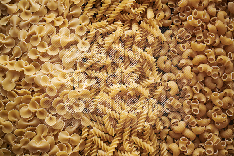 3 types of pasta filling the frame