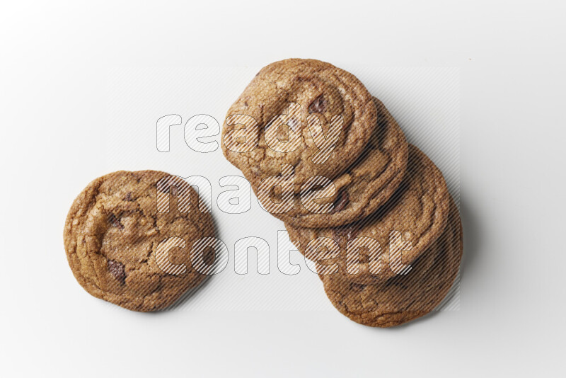 Chocolate chips cookies on a white background