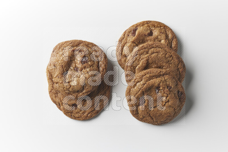 Chocolate chips cookies on a white background